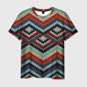 Мужская футболка 3D с принтом Узоры вышивки в Курске, 100% полиэфир | прямой крой, круглый вырез горловины, длина до линии бедер | вязаный | зигзаг | ромбы | свитер