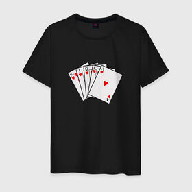 Мужская футболка хлопок с принтом Флэш Рояль в Курске, 100% хлопок | прямой крой, круглый вырез горловины, длина до линии бедер, слегка спущенное плечо. | казино | карты | покер | туз | червы
