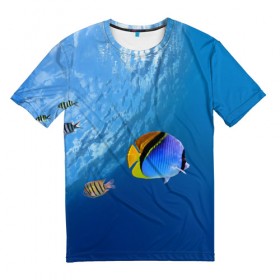 Мужская футболка 3D с принтом Море в Курске, 100% полиэфир | прямой крой, круглый вырез горловины, длина до линии бедер | вода | волна | море | океан | подводный мир | рыба | солнце