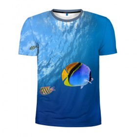 Мужская футболка 3D спортивная с принтом Море в Курске, 100% полиэстер с улучшенными характеристиками | приталенный силуэт, круглая горловина, широкие плечи, сужается к линии бедра | вода | волна | море | океан | подводный мир | рыба | солнце