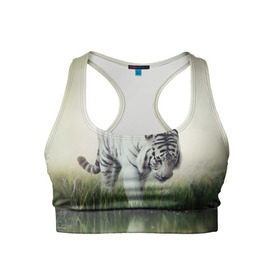 Женский спортивный топ 3D с принтом Белый тигр в Курске, 82% полиэстер, 18% спандекс Ткань безопасна для здоровья, позволяет коже дышать, не мнется и не растягивается |  | Тематика изображения на принте: дикая кошка | природа | тигр | хищник