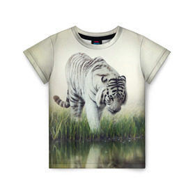 Детская футболка 3D с принтом Белый тигр в Курске, 100% гипоаллергенный полиэфир | прямой крой, круглый вырез горловины, длина до линии бедер, чуть спущенное плечо, ткань немного тянется | Тематика изображения на принте: дикая кошка | природа | тигр | хищник