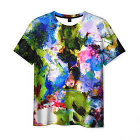 Мужская футболка 3D с принтом Абстракция цвета в Курске, 100% полиэфир | прямой крой, круглый вырез горловины, длина до линии бедер | Тематика изображения на принте: масляные краски | разноцветные | яркие краски