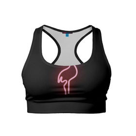 Женский спортивный топ 3D с принтом Светящийся фламинго в Курске, 82% полиэстер, 18% спандекс Ткань безопасна для здоровья, позволяет коже дышать, не мнется и не растягивается |  | неон | птицы | фламинго