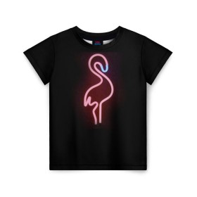 Детская футболка 3D с принтом Светящийся фламинго в Курске, 100% гипоаллергенный полиэфир | прямой крой, круглый вырез горловины, длина до линии бедер, чуть спущенное плечо, ткань немного тянется | неон | птицы | фламинго