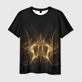 Мужская футболка 3D с принтом Абстрактные частицы желтые в Курске, 100% полиэфир | прямой крой, круглый вырез горловины, длина до линии бедер | абстракция | желтый | линии | объем | стиль | узор | черный
