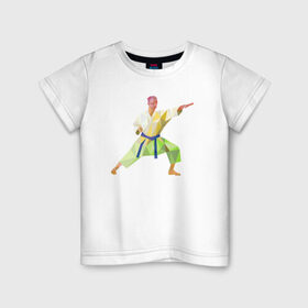 Детская футболка хлопок с принтом Каратист в Курске, 100% хлопок | круглый вырез горловины, полуприлегающий силуэт, длина до линии бедер | Тематика изображения на принте: геометрия | каратэ | полигональный | спорт