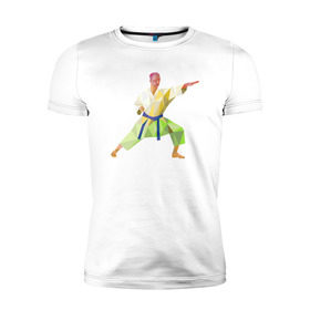Мужская футболка премиум с принтом Каратист в Курске, 92% хлопок, 8% лайкра | приталенный силуэт, круглый вырез ворота, длина до линии бедра, короткий рукав | геометрия | каратэ | полигональный | спорт