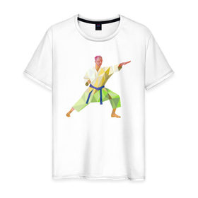 Мужская футболка хлопок с принтом Каратист в Курске, 100% хлопок | прямой крой, круглый вырез горловины, длина до линии бедер, слегка спущенное плечо. | геометрия | каратэ | полигональный | спорт