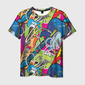 Мужская футболка 3D с принтом POP ART в Курске, 100% полиэфир | прямой крой, круглый вырез горловины, длина до линии бедер | music | popart | rock | гитара | поп арт