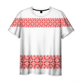 Мужская футболка 3D с принтом Славянский орнамент (на белом) в Курске, 100% полиэфир | прямой крой, круглый вырез горловины, длина до линии бедер | орнамент | россия | славяне | узор