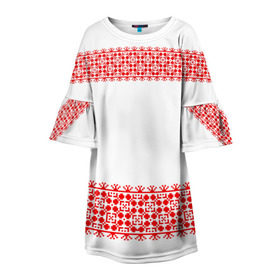 Детское платье 3D с принтом Славянский орнамент (на белом) в Курске, 100% полиэстер | прямой силуэт, чуть расширенный к низу. Круглая горловина, на рукавах — воланы | орнамент | россия | славяне | узор