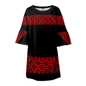 Детское платье 3D с принтом Славянский орнамент (на чёрном) в Курске, 100% полиэстер | прямой силуэт, чуть расширенный к низу. Круглая горловина, на рукавах — воланы | орнамент | россия | славяне | узор