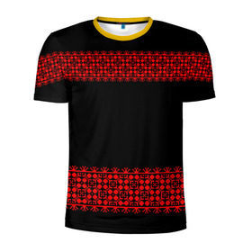 Мужская футболка 3D спортивная с принтом Славянский орнамент (на чёрном) в Курске, 100% полиэстер с улучшенными характеристиками | приталенный силуэт, круглая горловина, широкие плечи, сужается к линии бедра | орнамент | россия | славяне | узор
