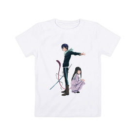 Детская футболка хлопок с принтом Ято и Хиёри в Курске, 100% хлопок | круглый вырез горловины, полуприлегающий силуэт, длина до линии бедер | Тематика изображения на принте: noragami | хиёри | ято