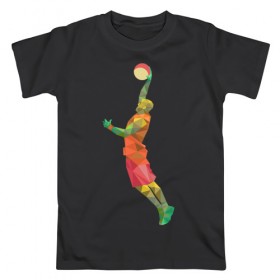 Мужская футболка хлопок с принтом Баскетболист 2 в Курске, 100% хлопок | прямой крой, круглый вырез горловины, длина до линии бедер, слегка спущенное плечо. | баскетбол | геометрия | мяч | спорт