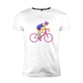 Мужская футболка премиум с принтом Велосипедист в Курске, 92% хлопок, 8% лайкра | приталенный силуэт, круглый вырез ворота, длина до линии бедра, короткий рукав | 