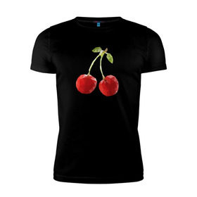 Мужская футболка премиум с принтом Вишенки в Курске, 92% хлопок, 8% лайкра | приталенный силуэт, круглый вырез ворота, длина до линии бедра, короткий рукав | вишня | отдых | отпуск | тропик | фрукты | ягоды