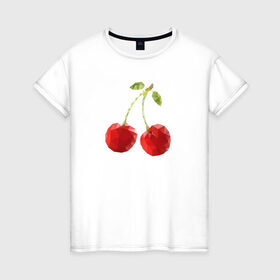 Женская футболка хлопок с принтом Вишенки в Курске, 100% хлопок | прямой крой, круглый вырез горловины, длина до линии бедер, слегка спущенное плечо | вишня | отдых | отпуск | тропик | фрукты | ягоды