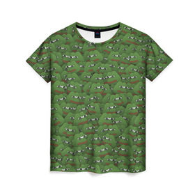 Женская футболка 3D с принтом Грустные лягушки в Курске, 100% полиэфир ( синтетическое хлопкоподобное полотно) | прямой крой, круглый вырез горловины, длина до линии бедер | frog | mem | sad | мем