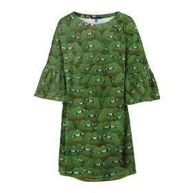 Детское платье 3D с принтом Грустные лягушки в Курске, 100% полиэстер | прямой силуэт, чуть расширенный к низу. Круглая горловина, на рукавах — воланы | frog | mem | sad | мем