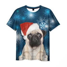Мужская футболка 3D с принтом Праздничная пара в Курске, 100% полиэфир | прямой крой, круглый вырез горловины, длина до линии бедер | животные | любовь | мопс | новый год | парные | праздники | собаки