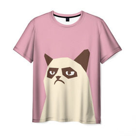 Мужская футболка 3D с принтом Grumpy cat pink в Курске, 100% полиэфир | прямой крой, круглый вырез горловины, длина до линии бедер | Тематика изображения на принте: кот | мем | угрюмый