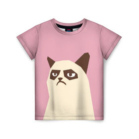 Детская футболка 3D с принтом Grumpy cat pink в Курске, 100% гипоаллергенный полиэфир | прямой крой, круглый вырез горловины, длина до линии бедер, чуть спущенное плечо, ткань немного тянется | Тематика изображения на принте: кот | мем | угрюмый