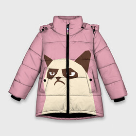 Зимняя куртка для девочек 3D с принтом Grumpy cat pink в Курске, ткань верха — 100% полиэстер; подклад — 100% полиэстер, утеплитель — 100% полиэстер. | длина ниже бедра, удлиненная спинка, воротник стойка и отстегивающийся капюшон. Есть боковые карманы с листочкой на кнопках, утяжки по низу изделия и внутренний карман на молнии. 

Предусмотрены светоотражающий принт на спинке, радужный светоотражающий элемент на пуллере молнии и на резинке для утяжки. | кот | мем | угрюмый