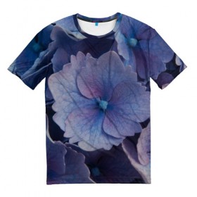 Мужская футболка 3D с принтом Синие цветочки в Курске, 100% полиэфир | прямой крой, круглый вырез горловины, длина до линии бедер | синий | сиреневый | цветок | цветы