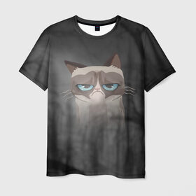 Мужская футболка 3D с принтом Grumpy Cat в Курске, 100% полиэфир | прямой крой, круглый вырез горловины, длина до линии бедер | кот | мем | угрюмый