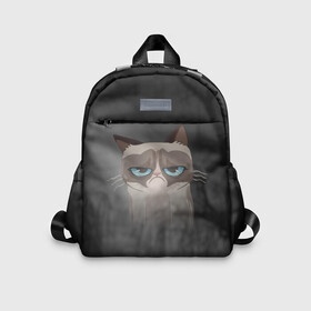 Детский рюкзак 3D с принтом Grumpy Cat в Курске, 100% полиэстер | лямки с регулируемой длиной, сверху петелька, чтобы рюкзак можно было повесить на вешалку. Основное отделение закрывается на молнию, как и внешний карман. Внутри дополнительный карман. По бокам два дополнительных кармашка | Тематика изображения на принте: кот | мем | угрюмый