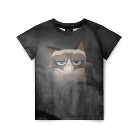 Детская футболка 3D с принтом Grumpy Cat в Курске, 100% гипоаллергенный полиэфир | прямой крой, круглый вырез горловины, длина до линии бедер, чуть спущенное плечо, ткань немного тянется | кот | мем | угрюмый