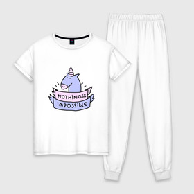 Женская пижама хлопок с принтом unicorn в Курске, 100% хлопок | брюки и футболка прямого кроя, без карманов, на брюках мягкая резинка на поясе и по низу штанин | tmblr | tumbler | unicorn | единорог