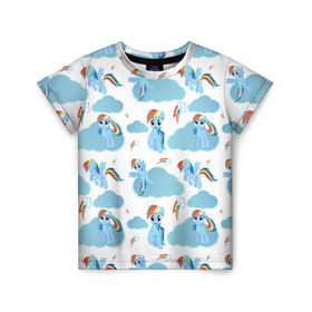 Детская футболка 3D с принтом My Little Pony в Курске, 100% гипоаллергенный полиэфир | прямой крой, круглый вырез горловины, длина до линии бедер, чуть спущенное плечо, ткань немного тянется | dash | rainbow | пони | радуга