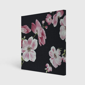 Холст квадратный с принтом Цветы на черном фоне в Курске, 100% ПВХ |  | растения | стиль | цветы