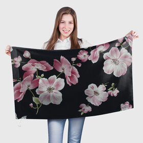 Флаг 3D с принтом Цветы на черном фоне в Курске, 100% полиэстер | плотность ткани — 95 г/м2, размер — 67 х 109 см. Принт наносится с одной стороны | растения | стиль | цветы