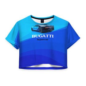 Женская футболка 3D укороченная с принтом Bugatti hypercar в Курске, 100% полиэстер | круглая горловина, длина футболки до линии талии, рукава с отворотами | Тематика изображения на принте: bugatti | chiron | hypercar | бугатти | гиперкар | суперкар | широн