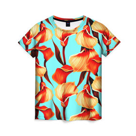Женская футболка 3D с принтом Flower в Курске, 100% полиэфир ( синтетическое хлопкоподобное полотно) | прямой крой, круглый вырез горловины, длина до линии бедер | паттерн | цветы | яркий