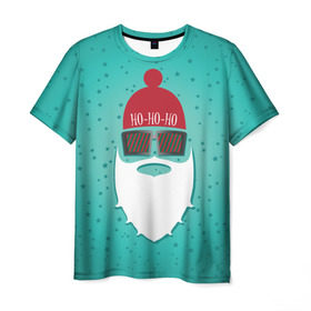 Мужская футболка 3D с принтом Санта хипстер в Курске, 100% полиэфир | прямой крой, круглый вырез горловины, длина до линии бедер | борода | дед мороз | новый год | подарок на новый год | санта | санта хипстер | снег | снежинки | хипстер