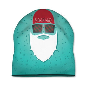 Шапка 3D с принтом Санта хипстер в Курске, 100% полиэстер | универсальный размер, печать по всей поверхности изделия | борода | дед мороз | новый год | подарок на новый год | санта | санта хипстер | снег | снежинки | хипстер
