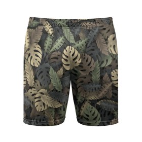 Мужские шорты 3D спортивные с принтом Тропический камуфляж в Курске,  |  | джунгли | камуфляж | листья | милитари | монстера | пальма | природа