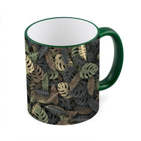 Кружка 3D с принтом Тропический камуфляж в Курске, керамика | ёмкость 330 мл | джунгли | камуфляж | листья | милитари | монстера | пальма | природа