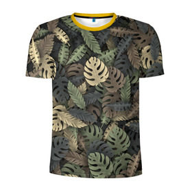 Мужская футболка 3D спортивная с принтом Тропический камуфляж в Курске, 100% полиэстер с улучшенными характеристиками | приталенный силуэт, круглая горловина, широкие плечи, сужается к линии бедра | джунгли | камуфляж | листья | милитари | монстера | пальма | природа