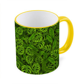 Кружка 3D с принтом Тропические листья в Курске, керамика | ёмкость 330 мл | Тематика изображения на принте: джунгли | монстера | пальма | растения | тропики