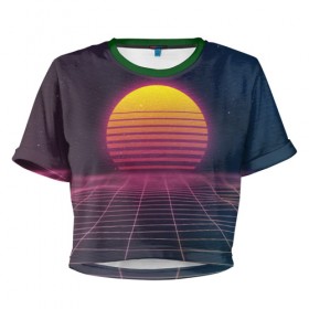 Женская футболка 3D укороченная с принтом 90`s в Курске, 100% полиэстер | круглая горловина, длина футболки до линии талии, рукава с отворотами | 90 | games | retro | sun | sunset | закат | игра | игры | ретро | солнце