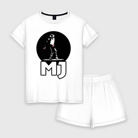 Женская пижама с шортиками хлопок с принтом Майкл Джексон в Курске, 100% хлопок | футболка прямого кроя, шорты свободные с широкой мягкой резинкой | michael jackson | mj | король | майкл джексон | поп музыка