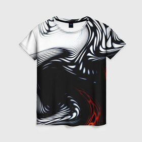 Женская футболка 3D с принтом abrupt в Курске, 100% полиэфир ( синтетическое хлопкоподобное полотно) | прямой крой, круглый вырез горловины, длина до линии бедер | белый | разводы | черный