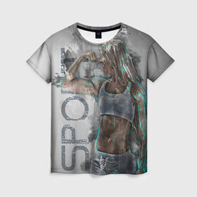 Женская футболка 3D с принтом Фитоняшка в Курске, 100% полиэфир ( синтетическое хлопкоподобное полотно) | прямой крой, круглый вырез горловины, длина до линии бедер | fitness