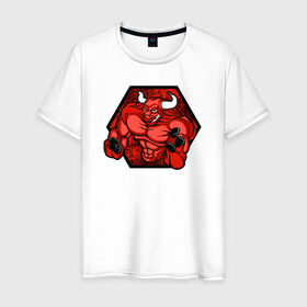 Мужская футболка хлопок с принтом Мужикотавр в Курске, 100% хлопок | прямой крой, круглый вырез горловины, длина до линии бедер, слегка спущенное плечо. | бодибилдинг